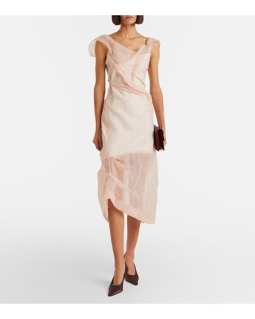 Victoria Beckham Natural Asymmetric Ruched Organza Midi Dress