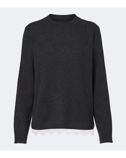 Loulou de Saison Black Arvo Lace-Trimmed Cashmere Sweater