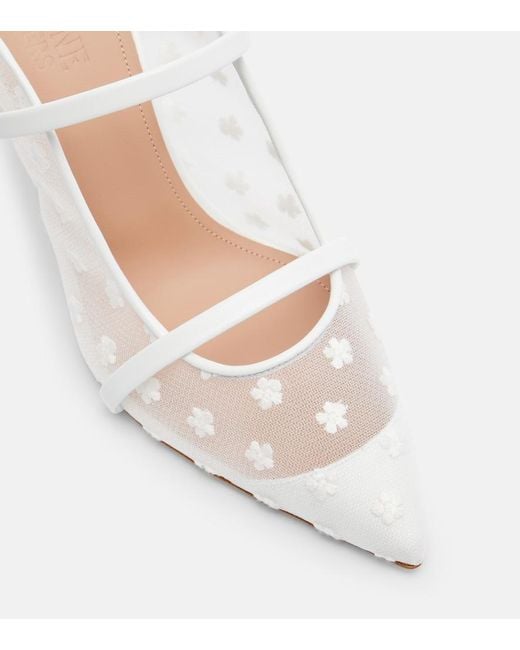 Malone Souliers White Maureen 70 Leather And Mesh Mules