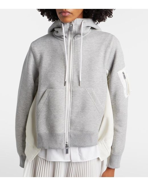 Sacai Gray Paneled Zip-Up Hoodie
