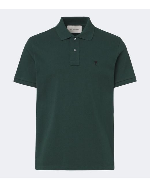 AMI Green Ami De Cour Cotton Pique Polo Shirt for men