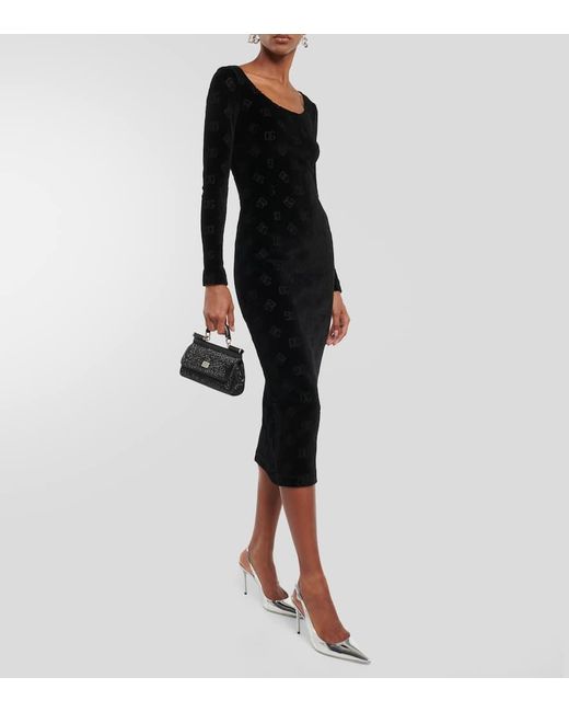 Dolce & Gabbana Logo Cotton Midi Dress in Black