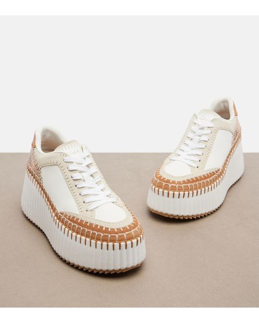 Chloé White Nama Leather-Trimmed Platform Sneakers
