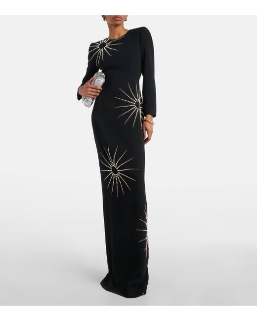 Dries Van Noten Black Dalista Embroidered Crepe Gown