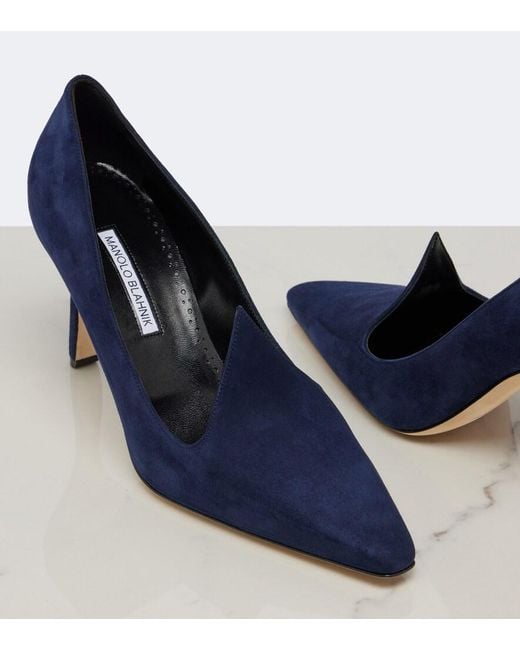 Manolo Blahnik Blue Maldite Suede Pumps