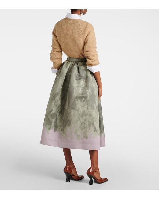 Dries Van Noten Green Satin Midi Skirt