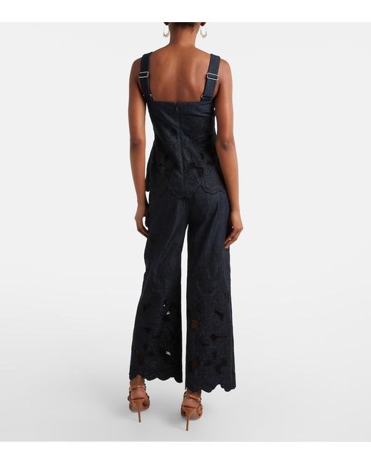 Veronica Beard Blue Osborne Cotton Chambray Wide-Leg Pants