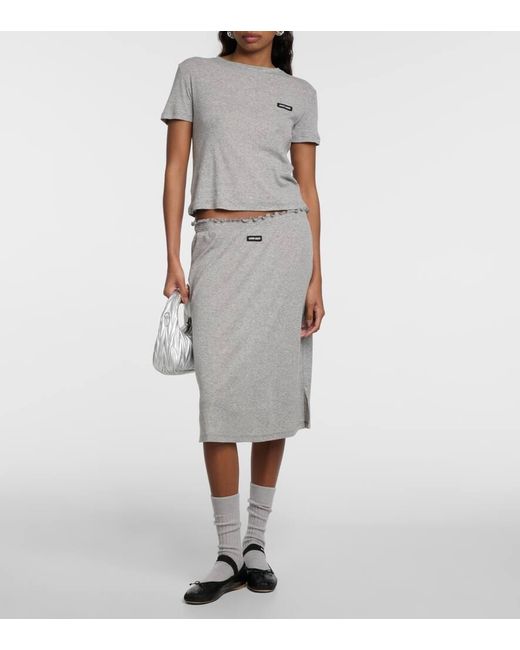 Falda midi en jersey de algodon Miu Miu de color Gray