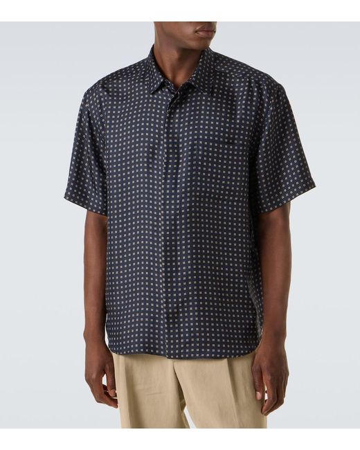 Saint Laurent Blue Printed Silk Shirt for men