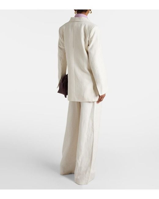 FRAME White Striped Cotton And Linen Blazer