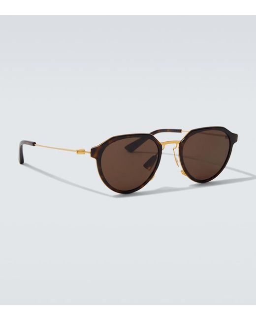 Bottega Veneta Brown Thin Triangle Round Sunglasses for men
