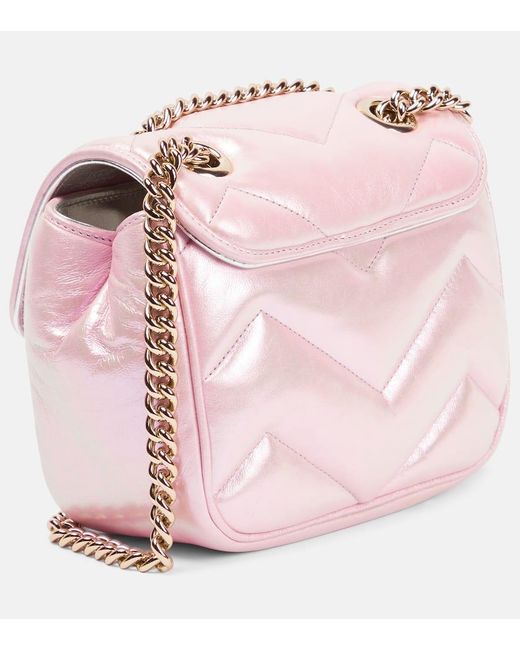 Gucci Pink Schultertasche GG Marmont Mini aus Metallic-Leder