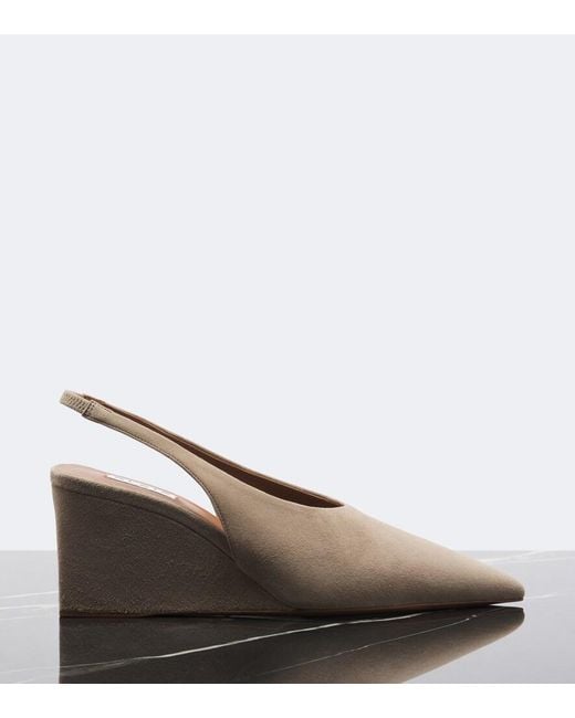 Alaïa Natural Suede Wedge Slingback Pumps