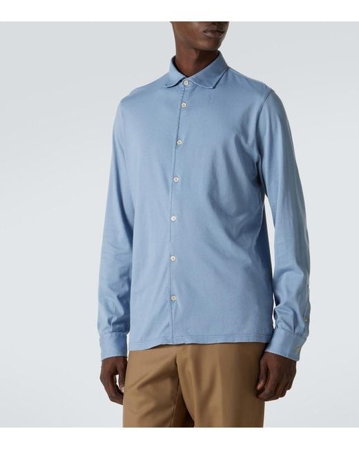 Fedeli Blue Cotton Shirt for men