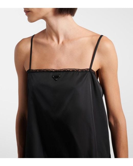 Prada Black Re-Nylon Lace-Trimmed Minidress