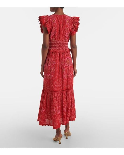 Robe Longue En Coton A Fleurs Farm Rio en coloris Red