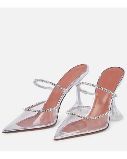 AMINA MUADDI Pink Gilda Embellished Pvc Mules