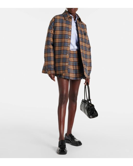 Prada Pleated Plaid Wool Miniskirt Lyst UK