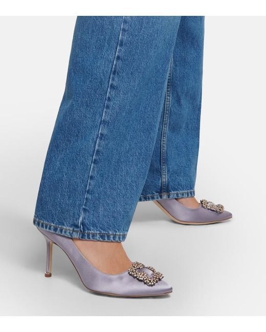 Manolo Blahnik White Pumps Hangisi 90 Aus Satin Mit Kristallen