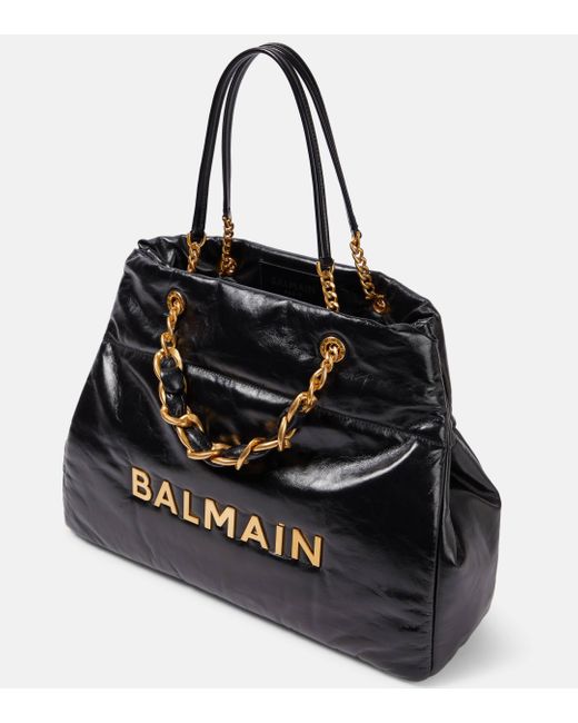 Balmain Black 1945 Padded Leather Tote Bag