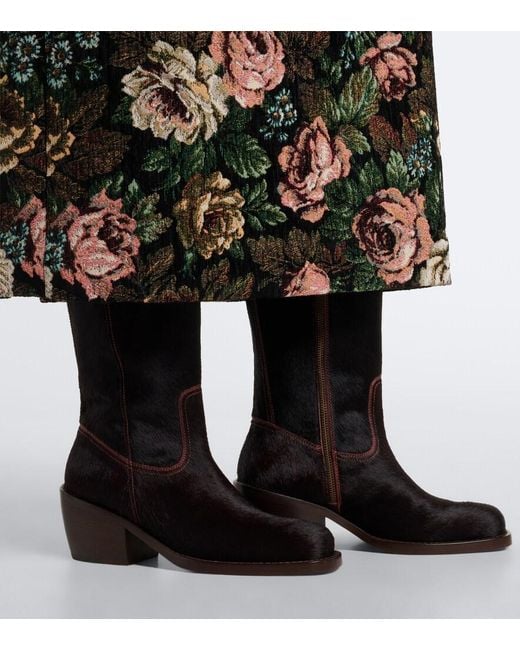 Dries Van Noten Black Calf Hair Mid-Calf Boots