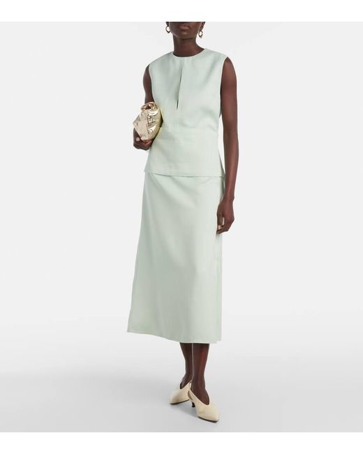 Jil Sander White Midikleid Aus Satin