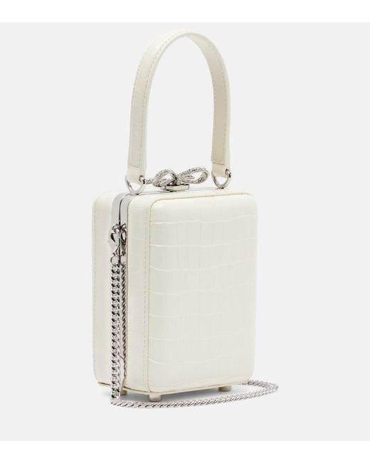 Self-Portrait Natural Micro Croc-Effect Embellished Leather Tote Bag