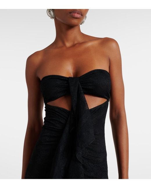 Oseree Black Ruffled Cutout Lace Catsuit
