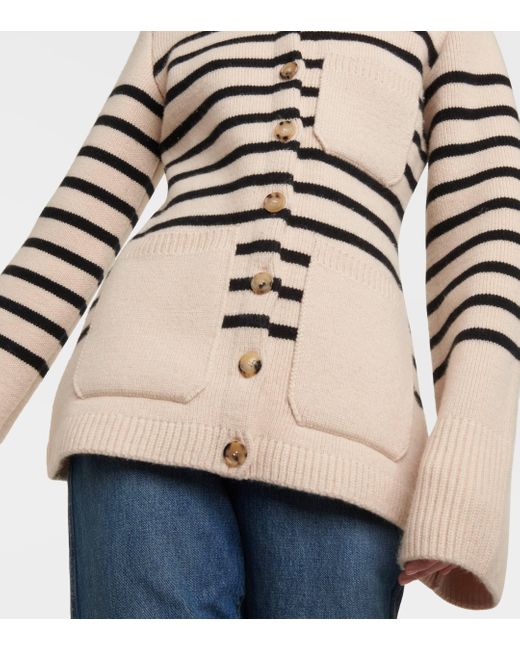 Khaite Black Suzette Striped Cashmere-blend Cardigan