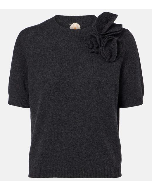 Jardin Des Orangers Black Floral-Applique Wool And Cashmere Sweater