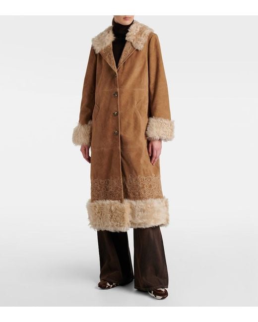 Rixo Brown Cienna Embroidered Suede Coat