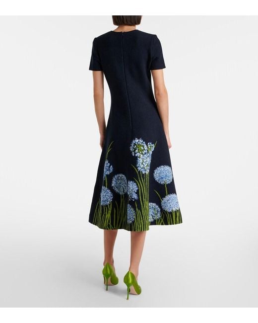 Oscar de la Renta Blue Jacquard-Knit Midi Dress