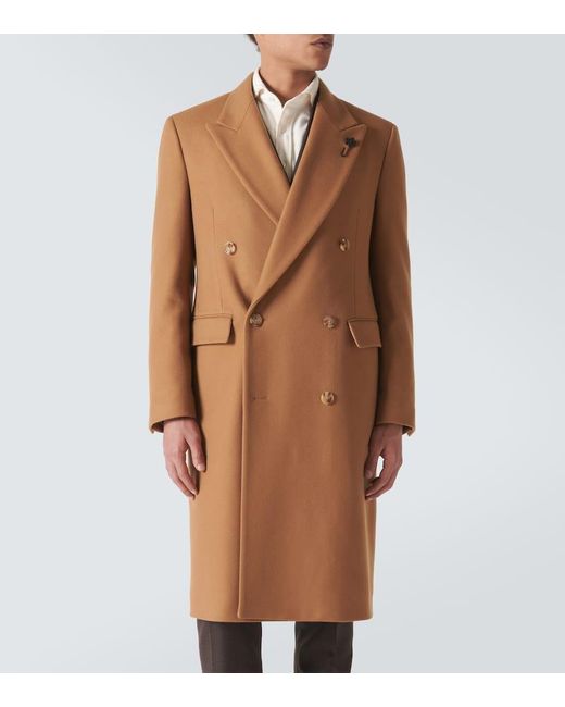 Lardini Brown Double-breasted Wool-blend Overcoat for men