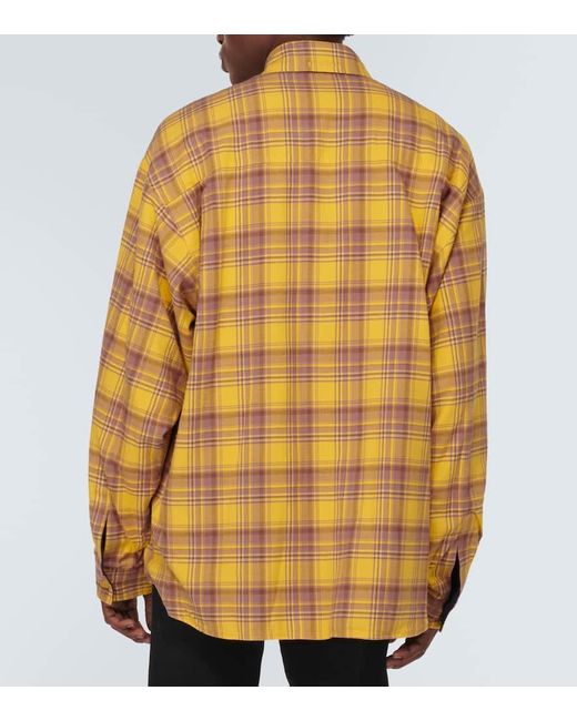 Camicia reversibile in cotone a quadri di Balenciaga in Yellow da Uomo