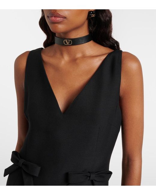 Valentino Black Crepe Couture Bow-Detail Midi Dress