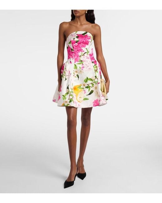 LEO LIN Pink Reese Floral Linen And Silk Minidress