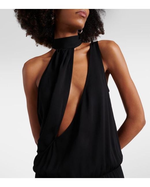 Christopher Esber Black Draped Halterneck Side-Slit Gown