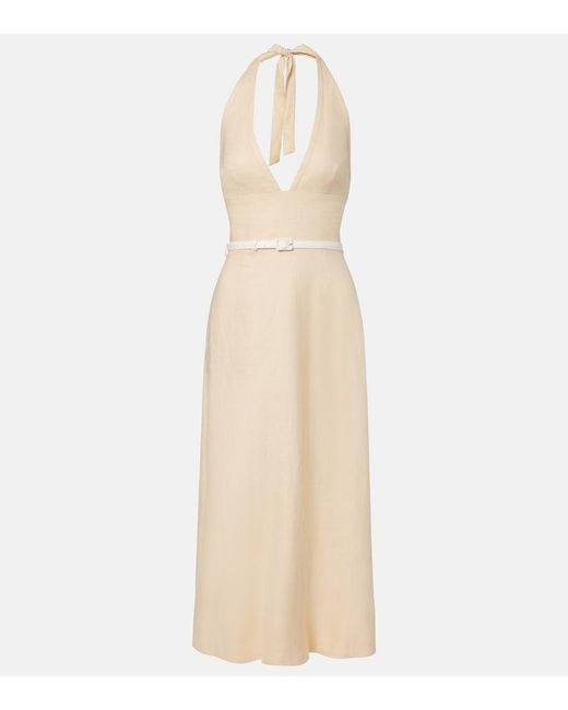 Posse Natural Pamela Halterneck Linen Midi Dress
