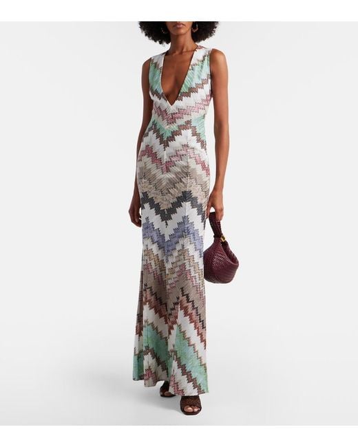 Missoni White Zigzag Lame Maxi Dress
