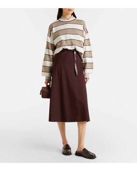 Brunello Cucinelli Natural Striped Wool, Cashmere, And Silk Sweater