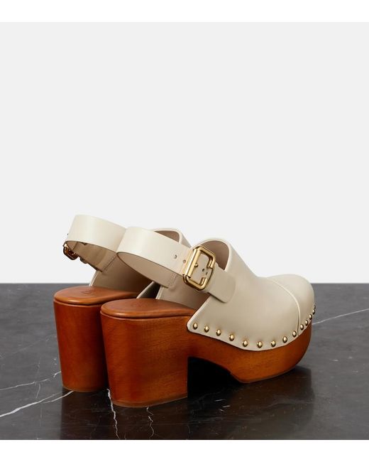 Chloé Natural Jeannette Leather Slingback Platform Clogs