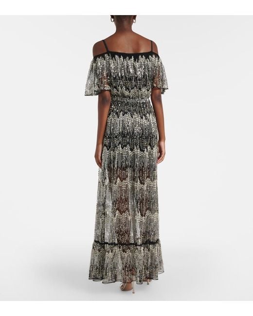 Rabanne Gray Embellished Off-Shoulder Gown