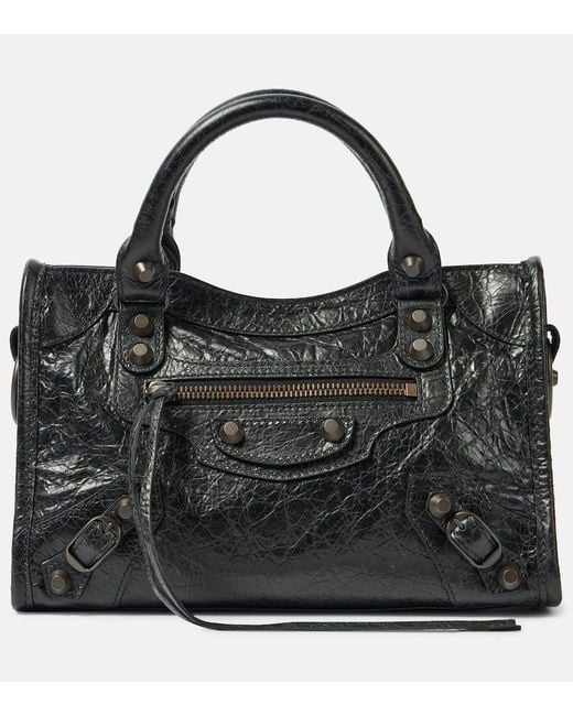 Balenciaga Black Le City Mini Textured-Leather Bag
