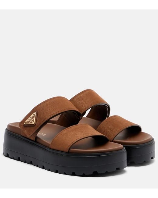 Prada Brown Leather Platform Sandals