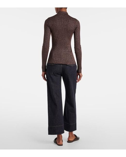 Brunello Cucinelli Brown Ribbed-Knit Cashmere And Silk-Blend Top