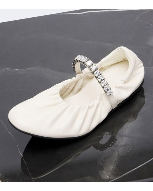 Jimmy Choo White Jade Embellished Leather Mary Jane Flats