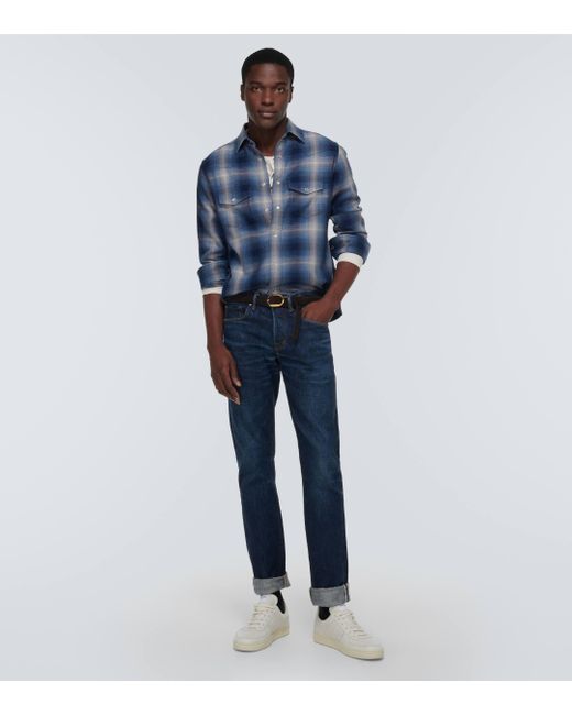 Tom Ford Blue Checked Cotton Western Shirt for men