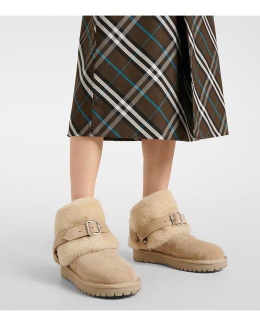 Burberry Natural Shearling-Trimmed Suede Ankle Boots