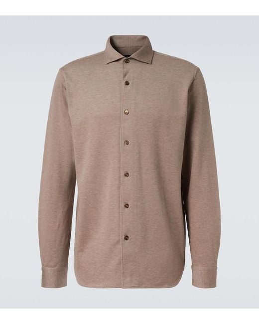 Brioni Brown Cotton Pique Shirt for men