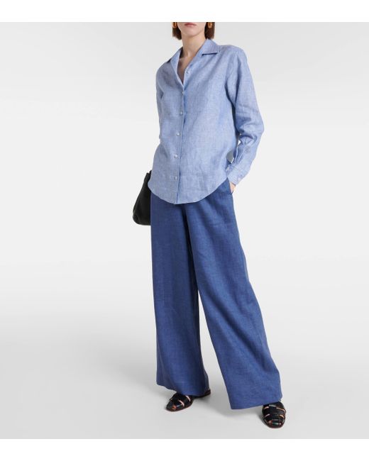 Loro Piana Blue Graysen Linen Wide-leg Pants